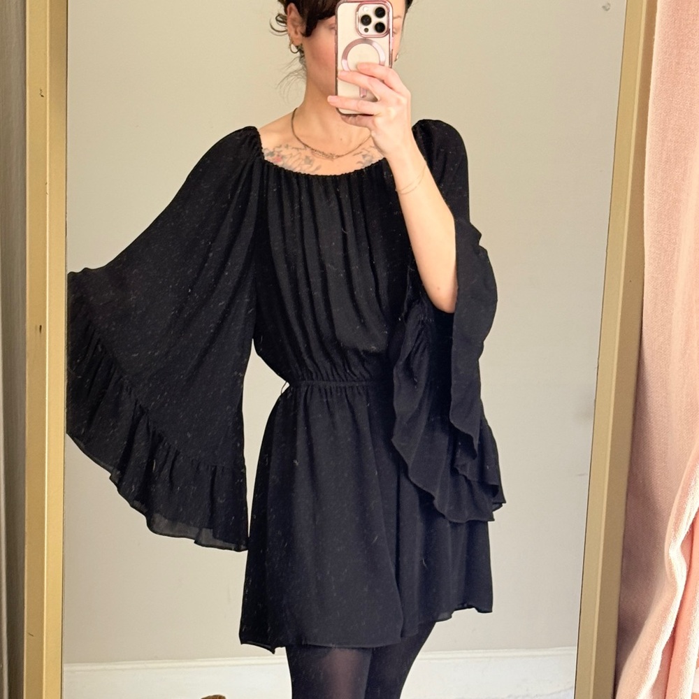 Black Nicole Miller Artelier Flowy Whimsigoth Romper Dress.